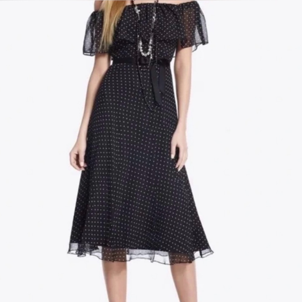 White House Black Market Polka Dot Strapless Midi Dress Size 12